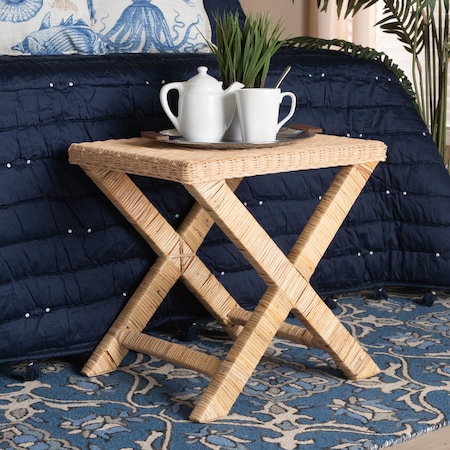 Baxton Studio Farica Modern Bohemian Natural Rattan And Mahogany Accent Bench 217-12729-ZORO